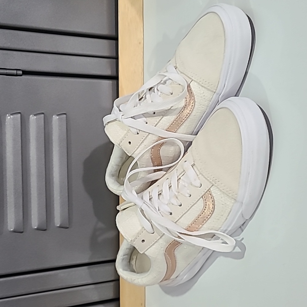 Vans Old Skool Cream with Rose Gold Stripe Suede/Canvas Womens Size 7.5